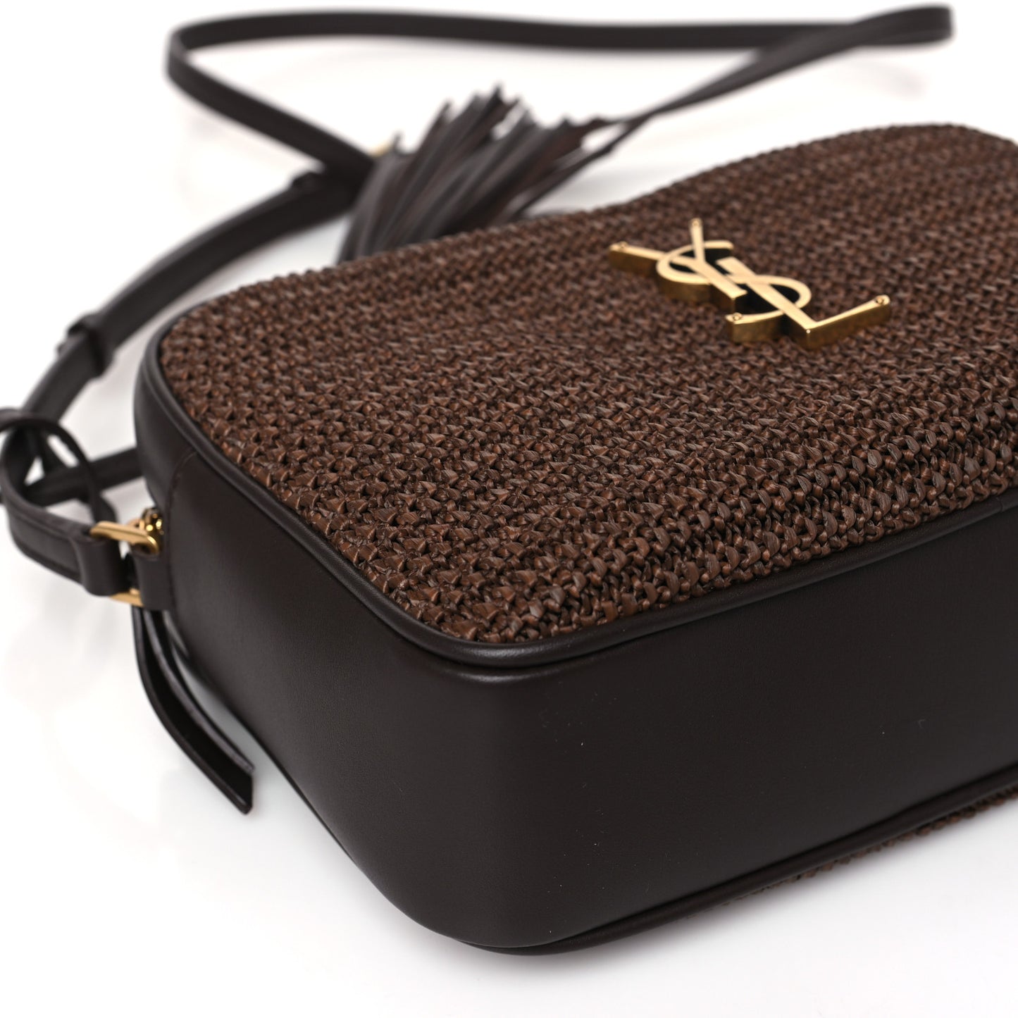 Raffia Canvas Monogram Lou Camera Bag Dark Chocolate