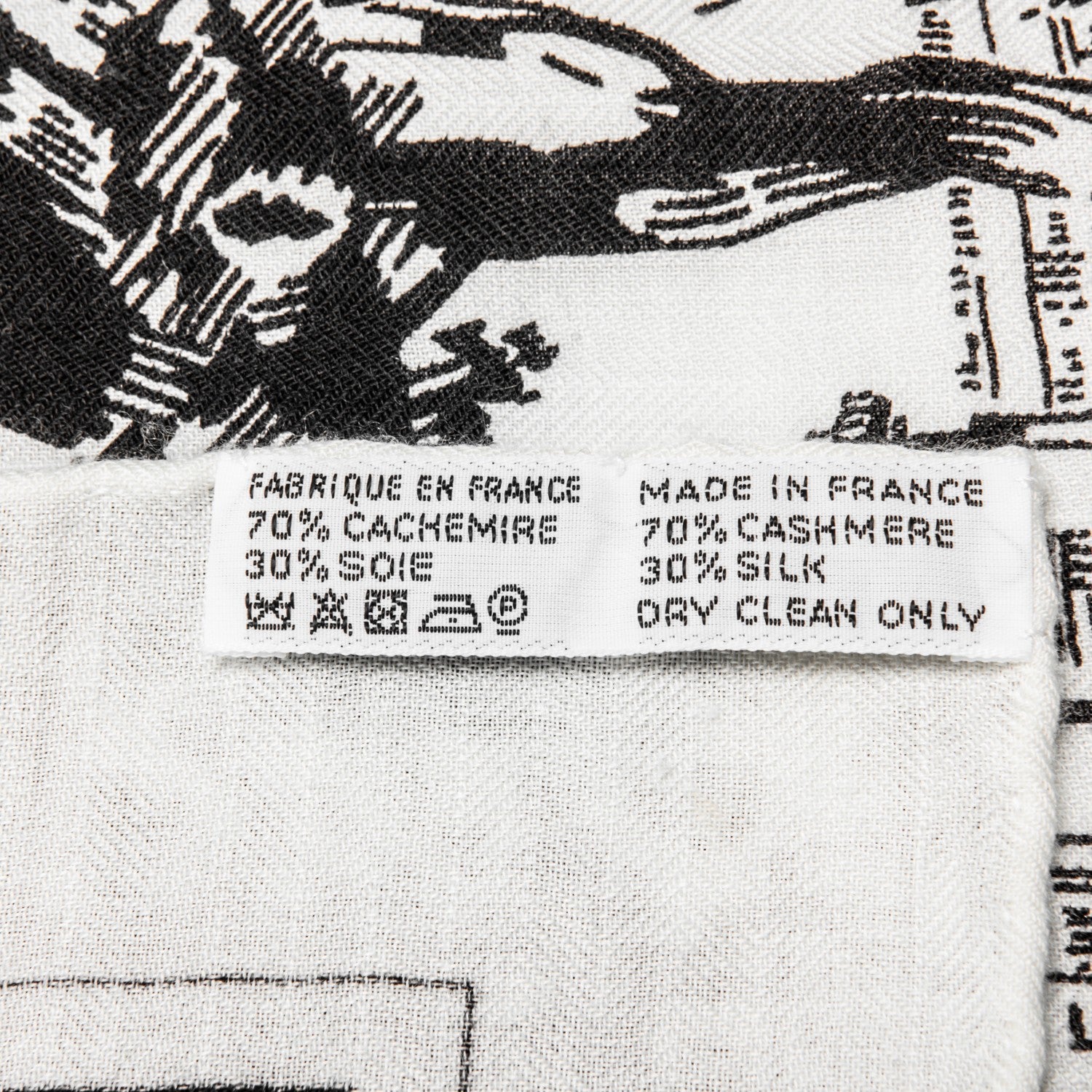 Hermes Cashmere Silk A l'Ombre des Boulevards Shawl 140 White Black 9 of 9