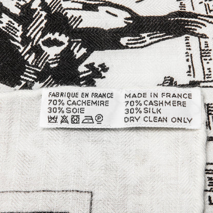 Hermes Cashmere Silk A l'Ombre des Boulevards Shawl 140 White Black 9 of 9