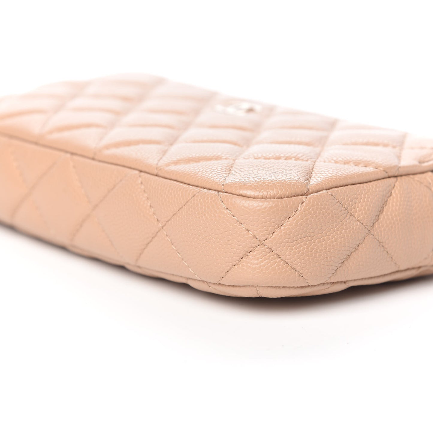 Caviar Quilted Small Clutch With Chain Beige