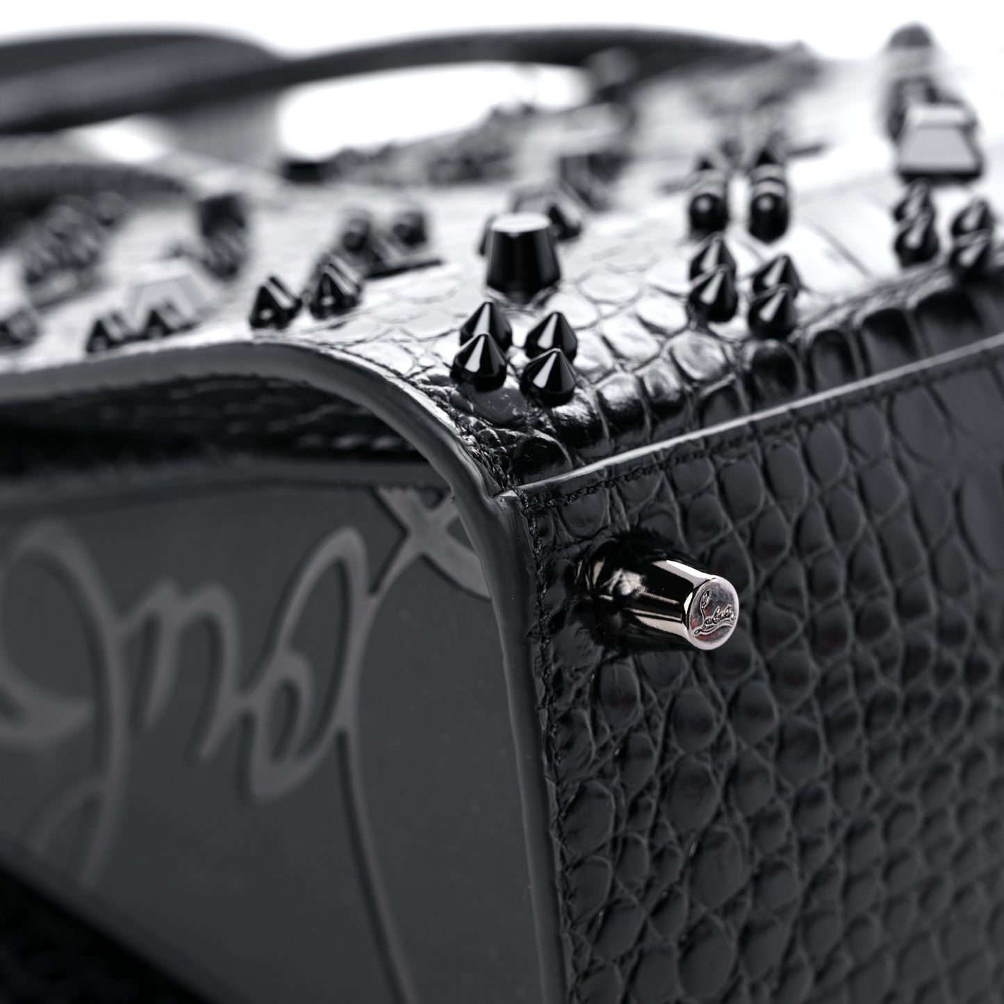 Calfskin Alligator Embossed Studded Medium Paloma Black