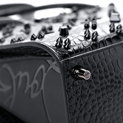 Christian Louboutin Calfskin Alligator Embossed Studded Medium Paloma Black 6 of 9