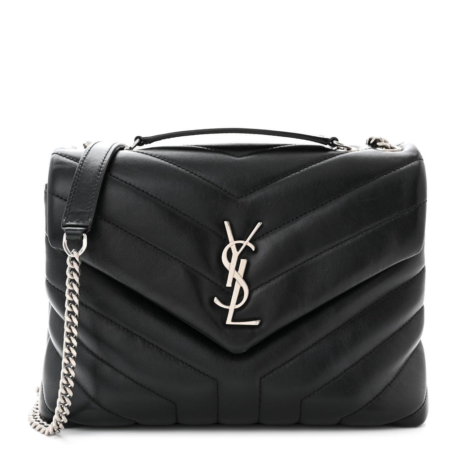 Calfskin Y Quilted Monogram Small Loulou Chain Satchel Black