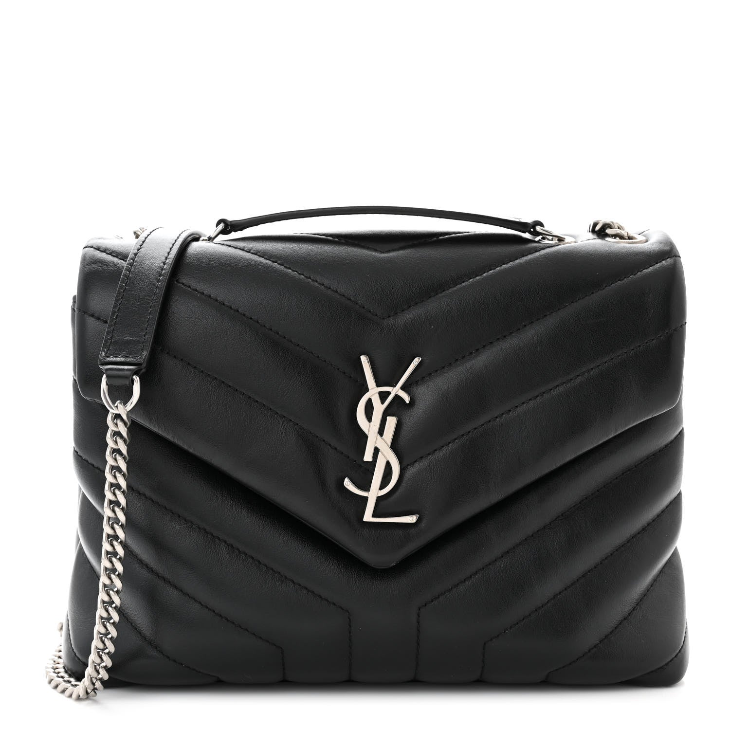 Saint Laurent Calfskin Y Quilted Monogram Small Loulou Chain Satchel Black 1 of 10
