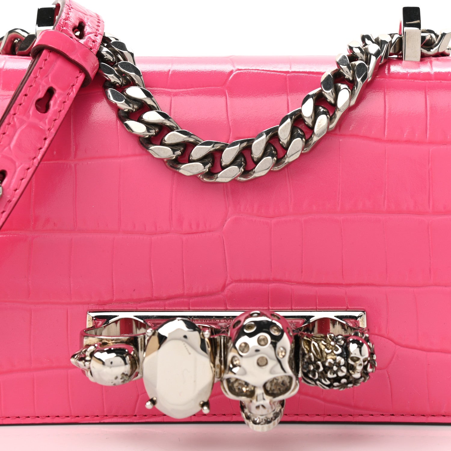 Alexander McQueen Shiny Crocodile Embossed Jeweled Satchel Peony Pink 8 of 11