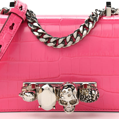 Alexander McQueen Shiny Crocodile Embossed Jeweled Satchel Peony Pink 8 of 11