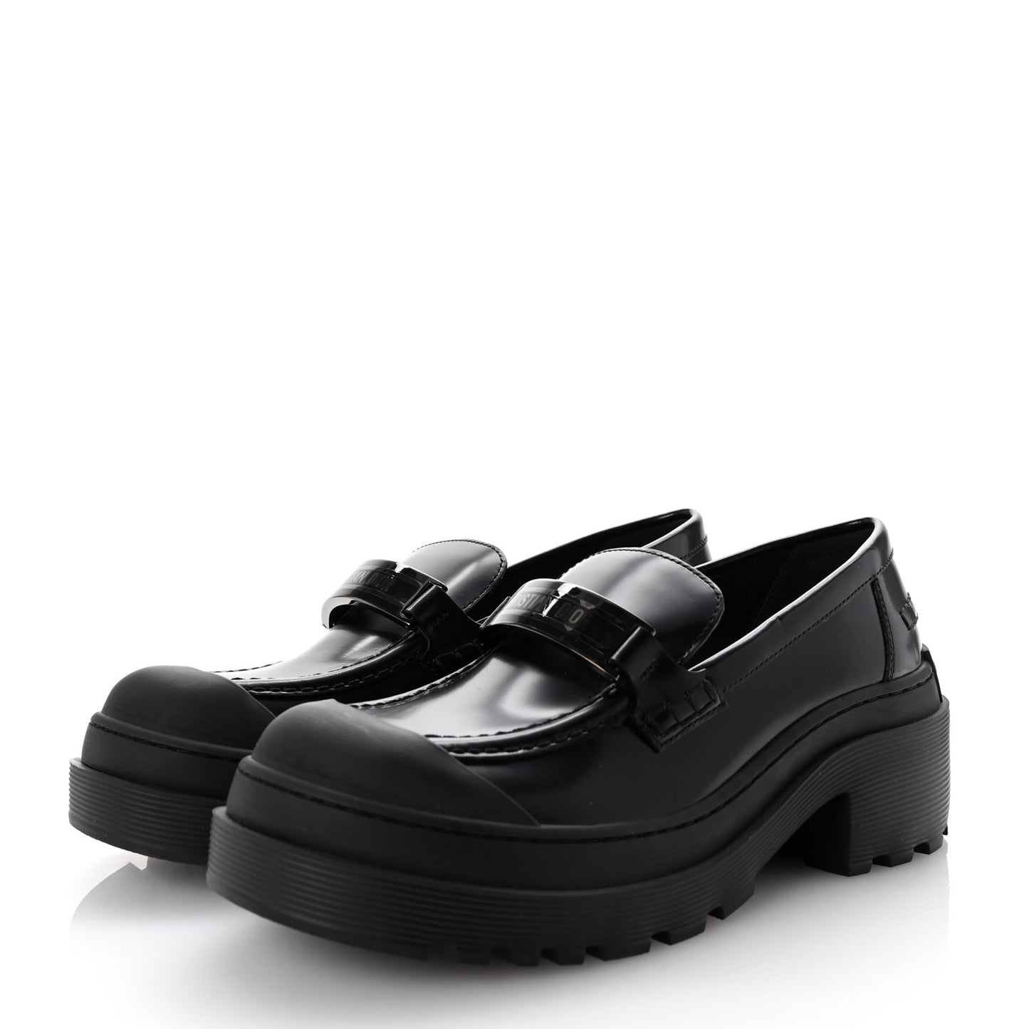 Brushed Calfskin Dior Code Lug Sole Platform 35mm Loafers 37.5 Black
