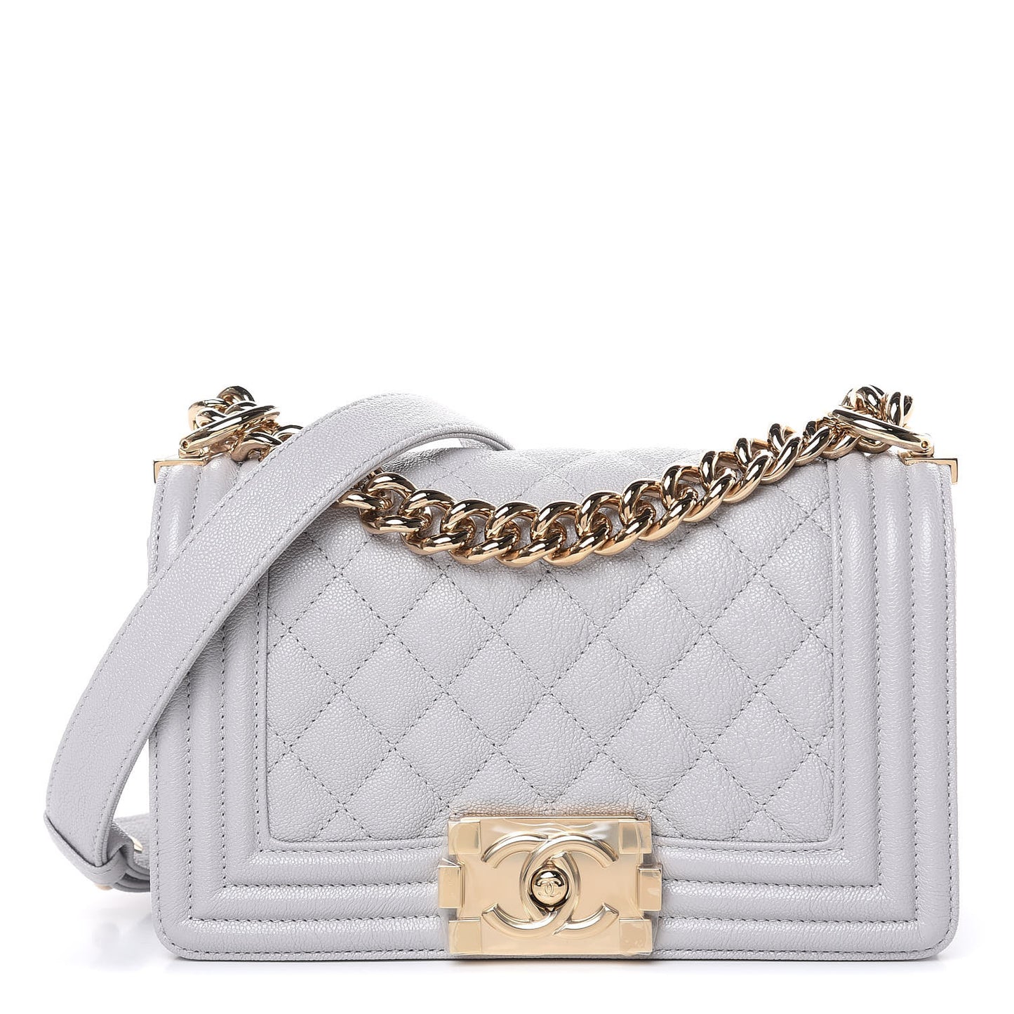 Caviar Quilted Small Boy Flap Light Grey