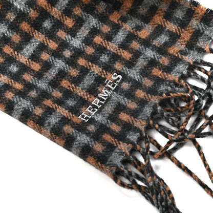 Hermes Cashmere H Ecossais Muffler Black Flanelle Camel 3 of 4
