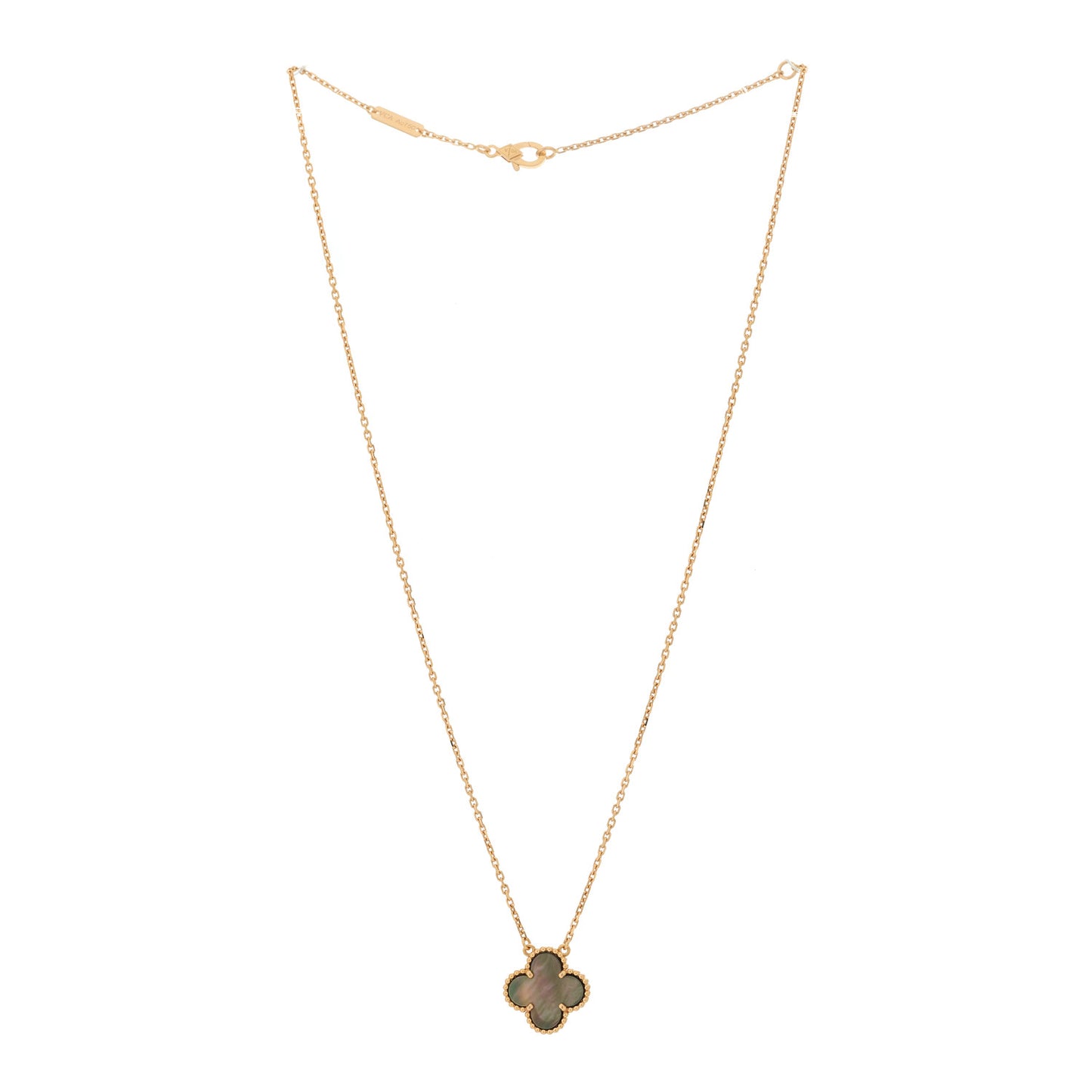 18K Rose Gold Gray Mother of Pearl Vintage Alhambra Pendant Necklace