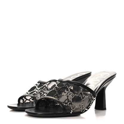 Gucci Tela Retino Kid Scamosciato Crystal GG Monogram Square Demi Mule Sandals 39 Black 4 of 8