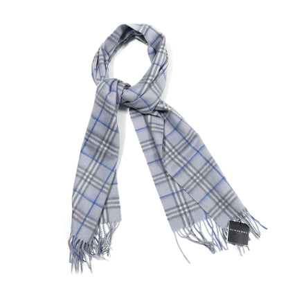 Burberry Lambswool Check Fringe Scarf Light Blue 1 of 3