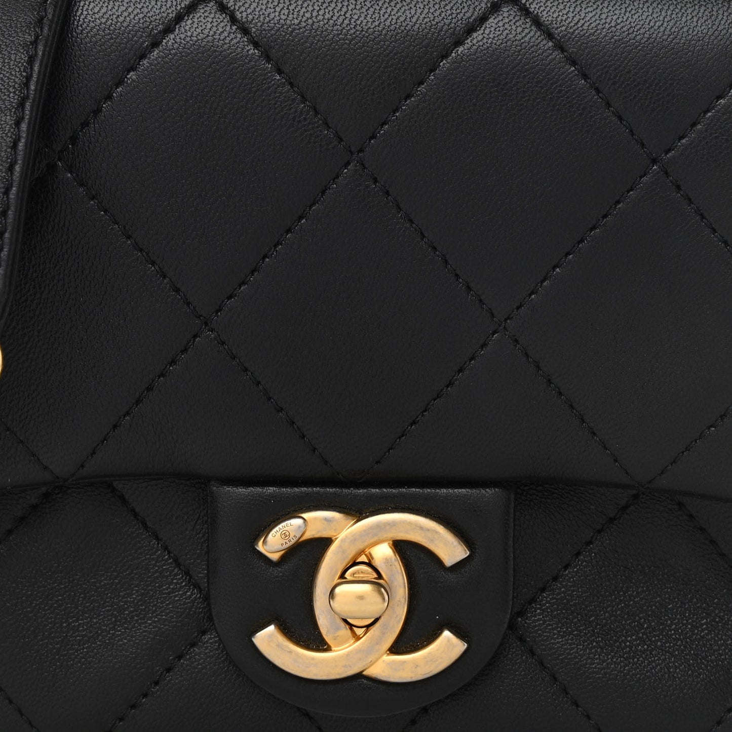 Lambskin Quilted Small Circular Handle Bag Black