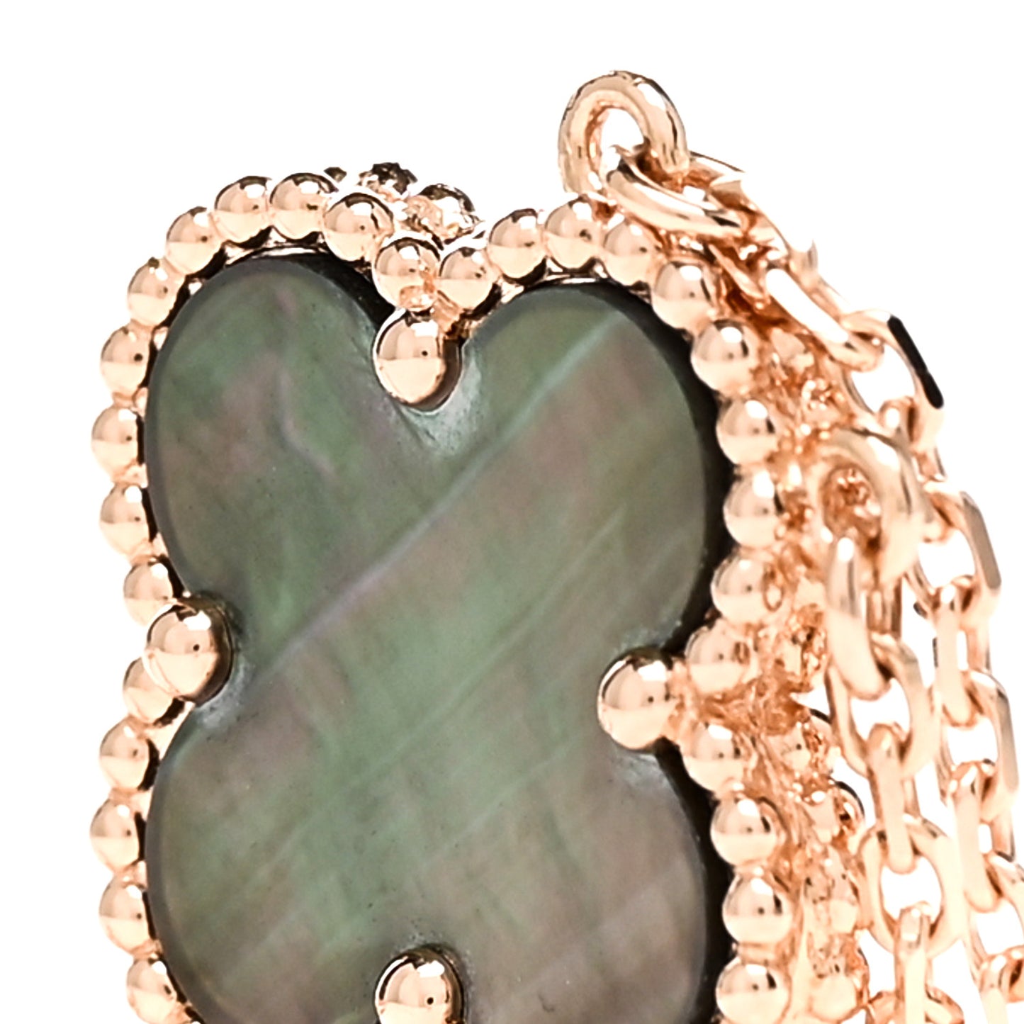 18K Rose Gold Gray Mother of Pearl Vintage Alhambra Pendant Necklace