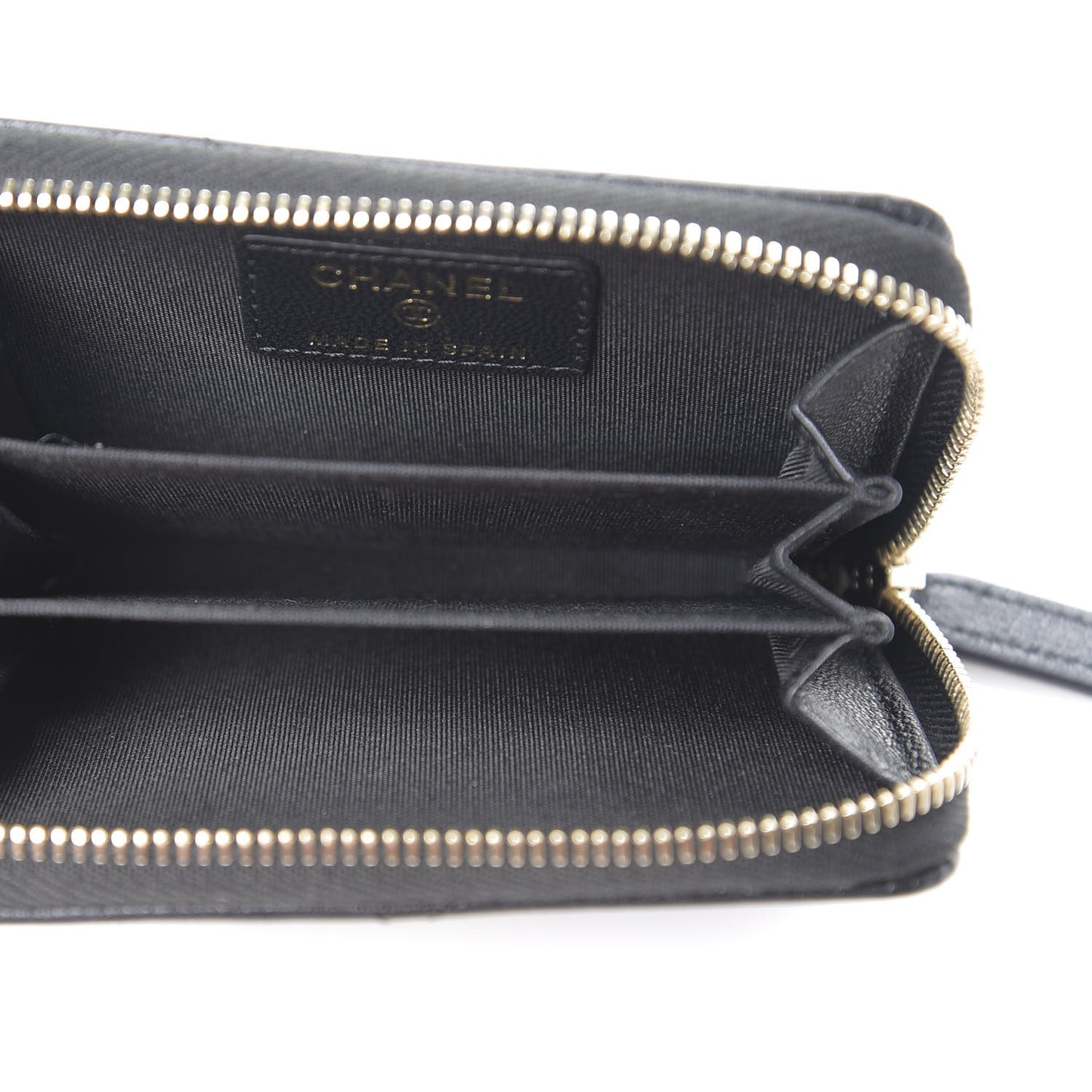 Shiny Goatskin Quilted Chanel 19 Zip Around Coin Purse Wallet Black