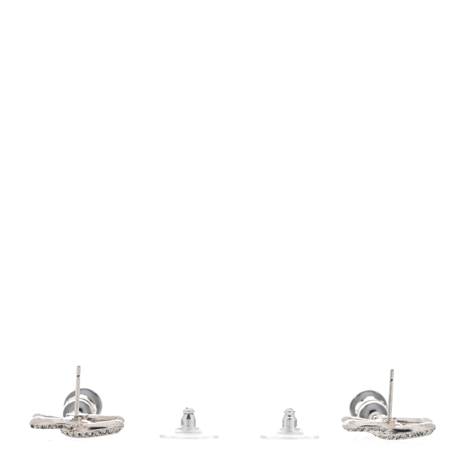 Chanel Crystal Pearl CC Drop Earrings Silver Grey 3 of 5