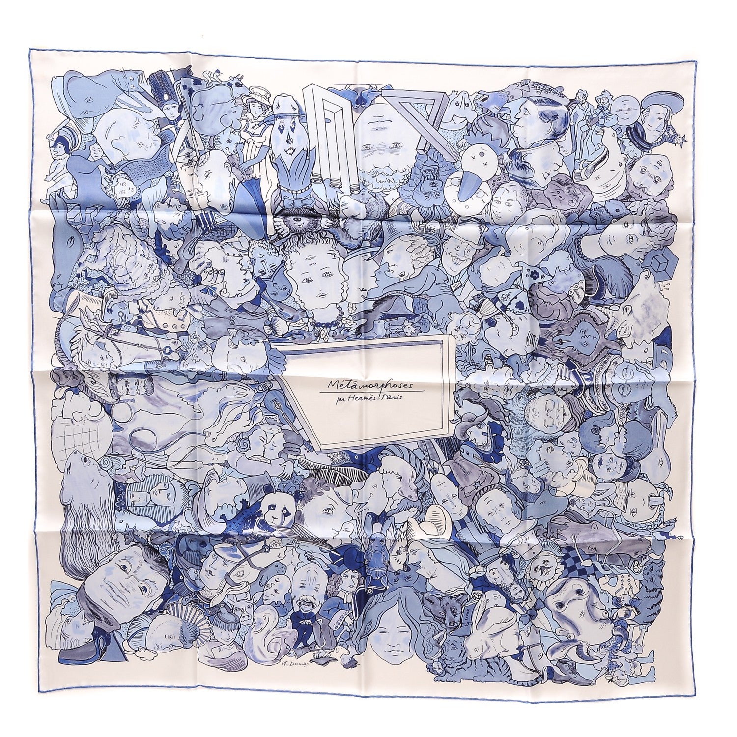 Hermes Silk Metamorphoses Par Paris Scarf 90 Blanc Bleu Ciel 1 of 8