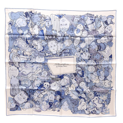 Hermes Silk Metamorphoses Par Paris Scarf 90 Blanc Bleu Ciel 1 of 8