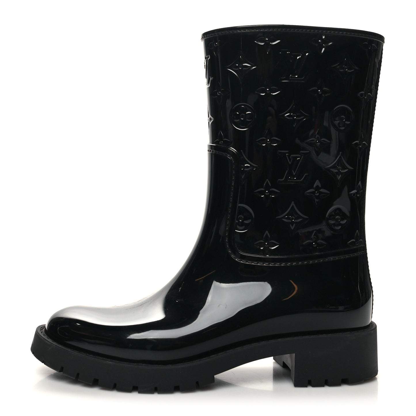 Rubber Embossed Monogram Splash Rain Short Boots 40 Black
