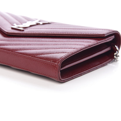 Saint Laurent Grain De Poudre Matelasse Chevron Monogram Chain Wallet Palissandre 10 of 11