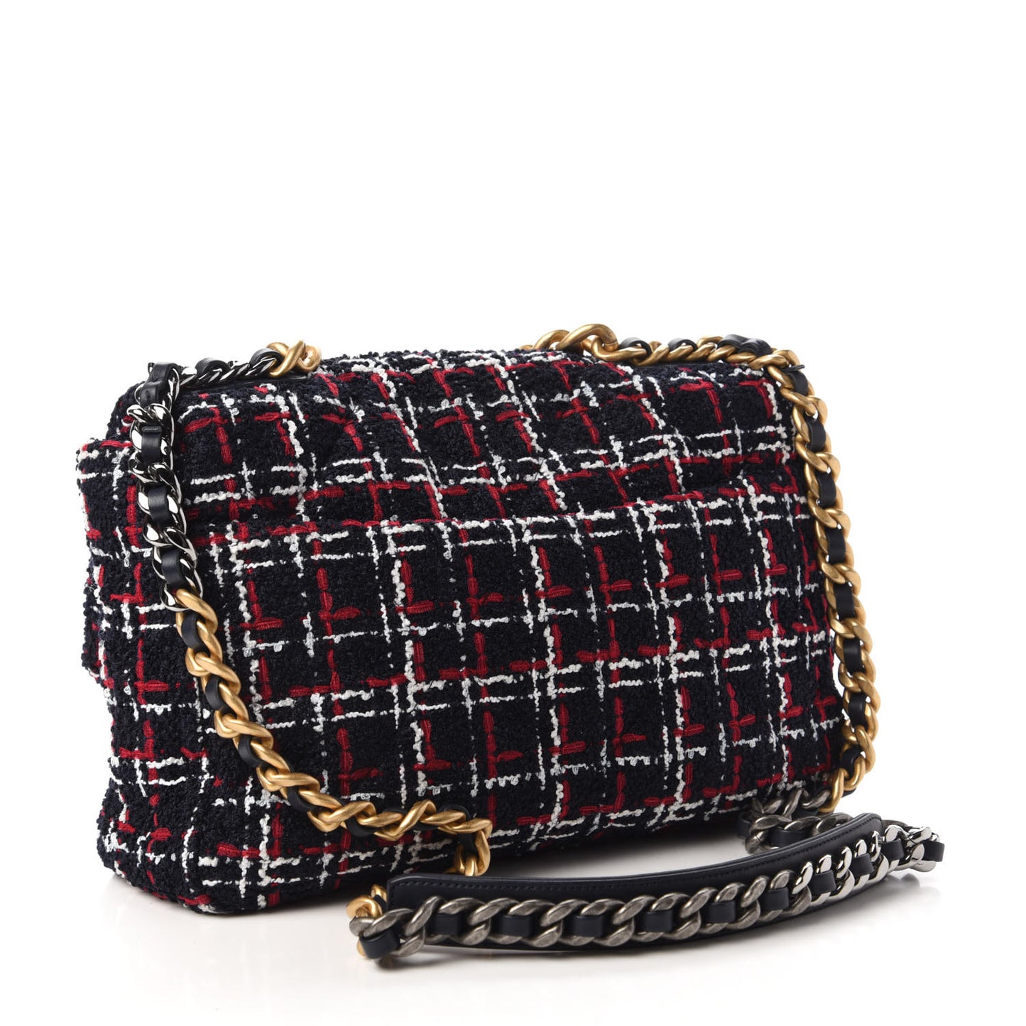 Tweed Quilted Large Chanel 19 Flap Navy Blue White Red