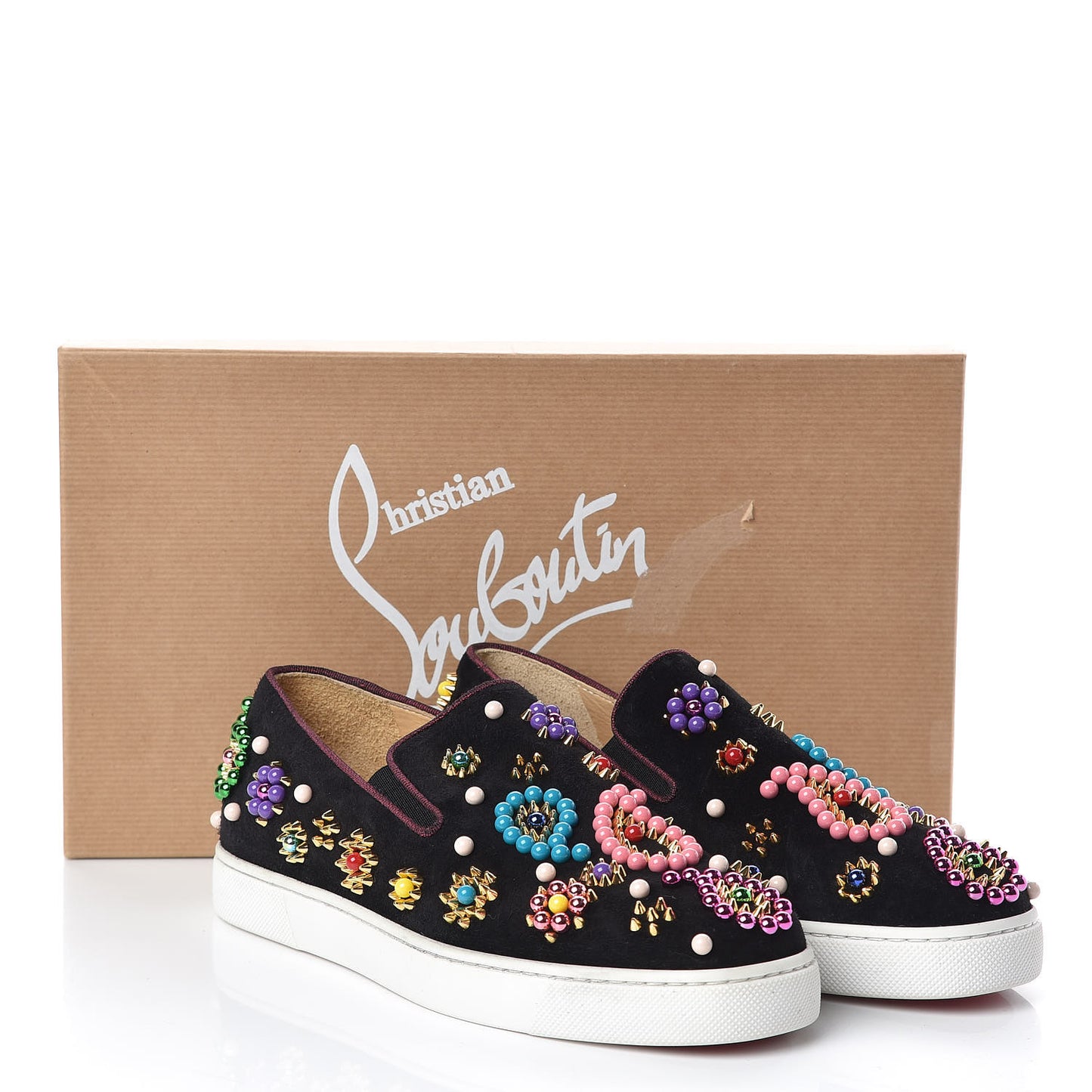 Veau Velours Beaded Candy Boat Flats 36 Black