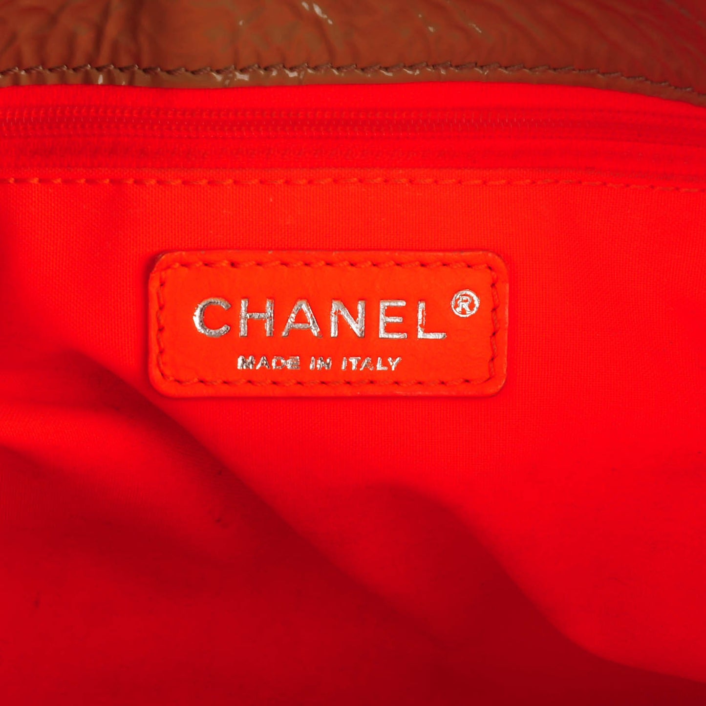 Patent Quilted Day Glo Flap Bag Beige