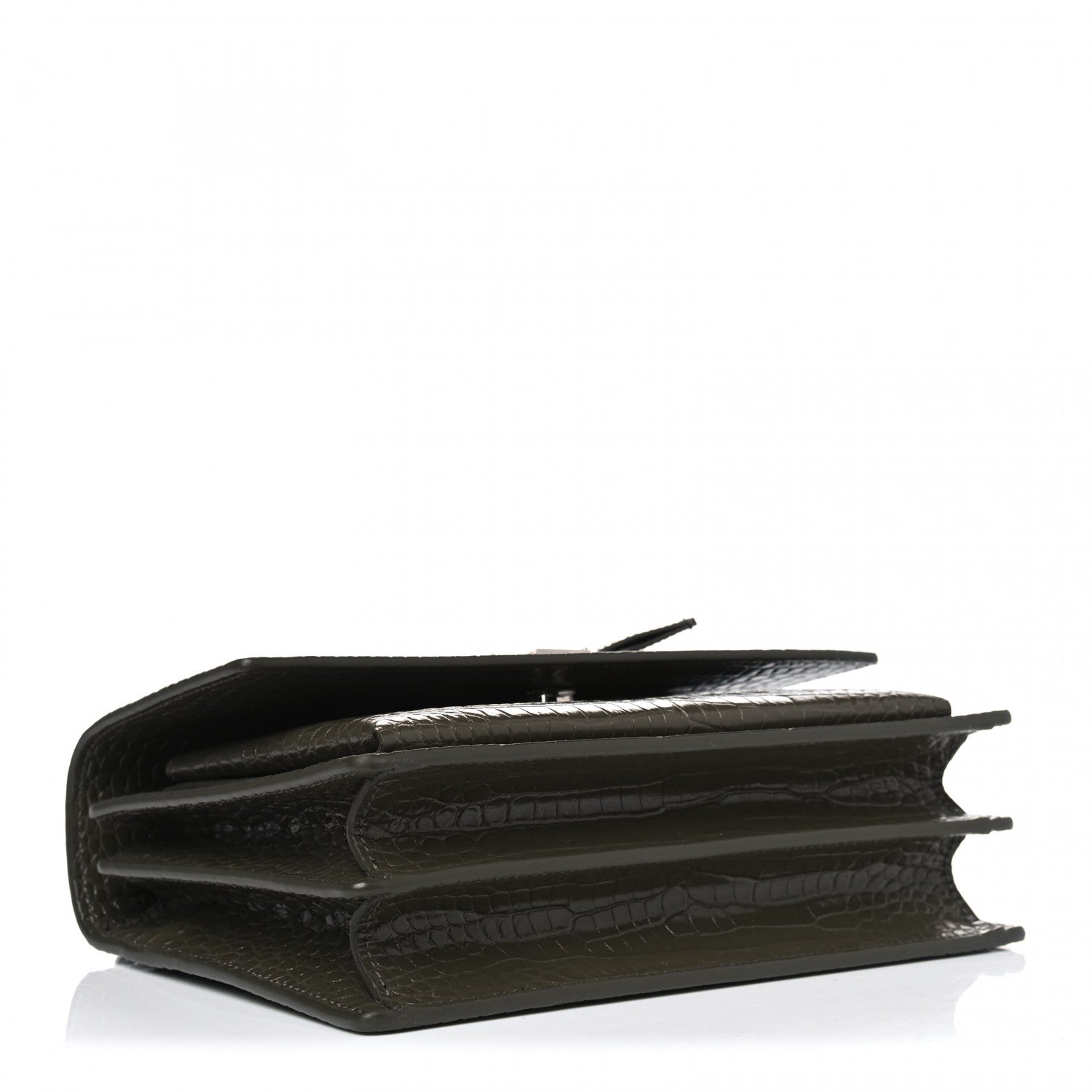 Saint Laurent Calfskin Crocodile Embossed Medium Monogram Sunset Khaki Green 4 of 5