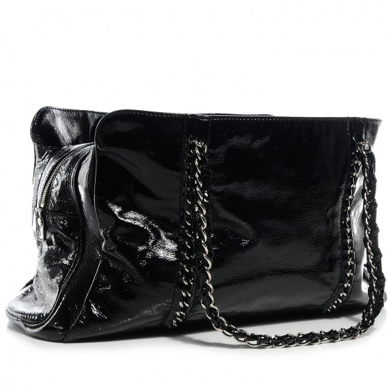 Patent Calfskin Large Luxe Ligne Tote Black