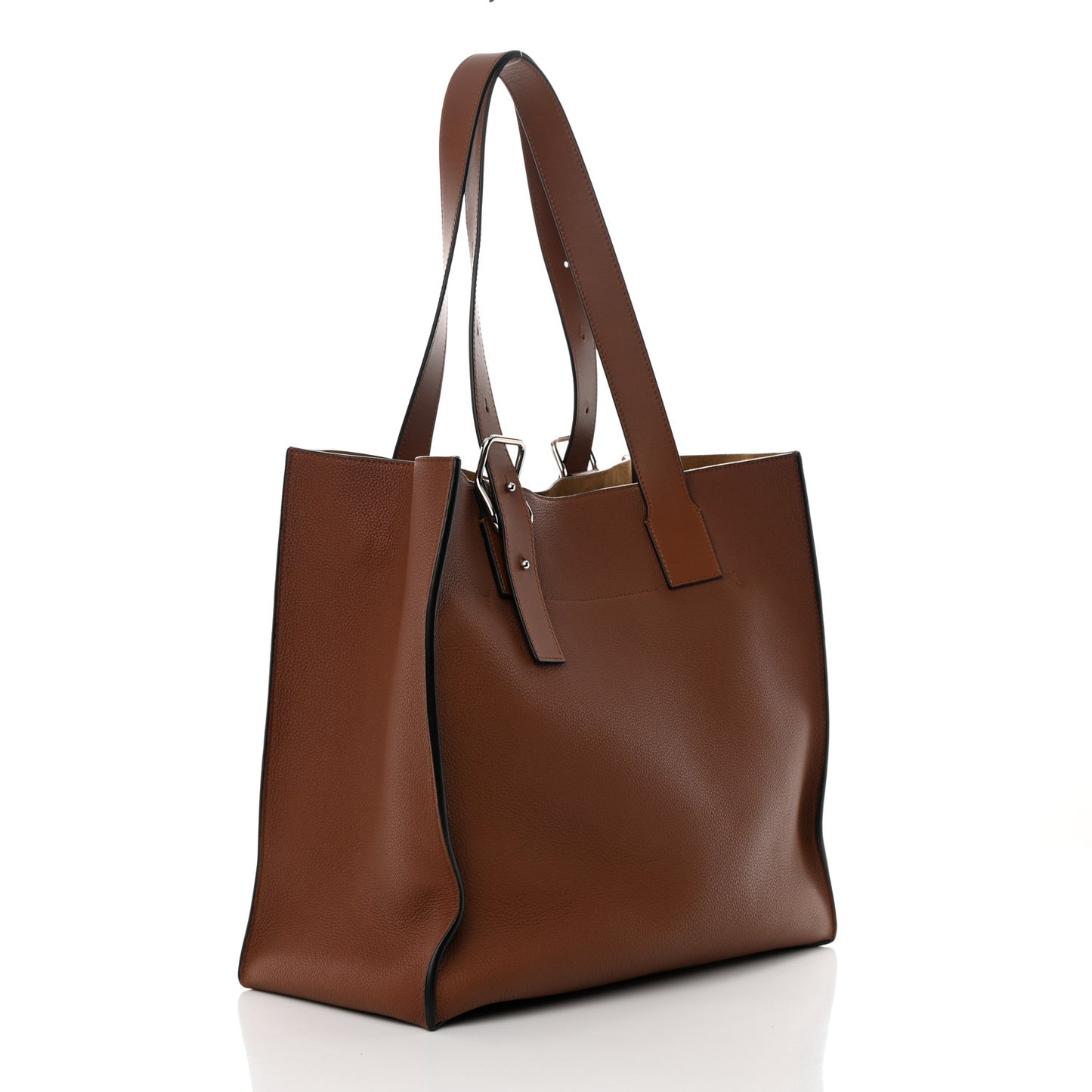 Grained Calfskin Buckle Tote Brown