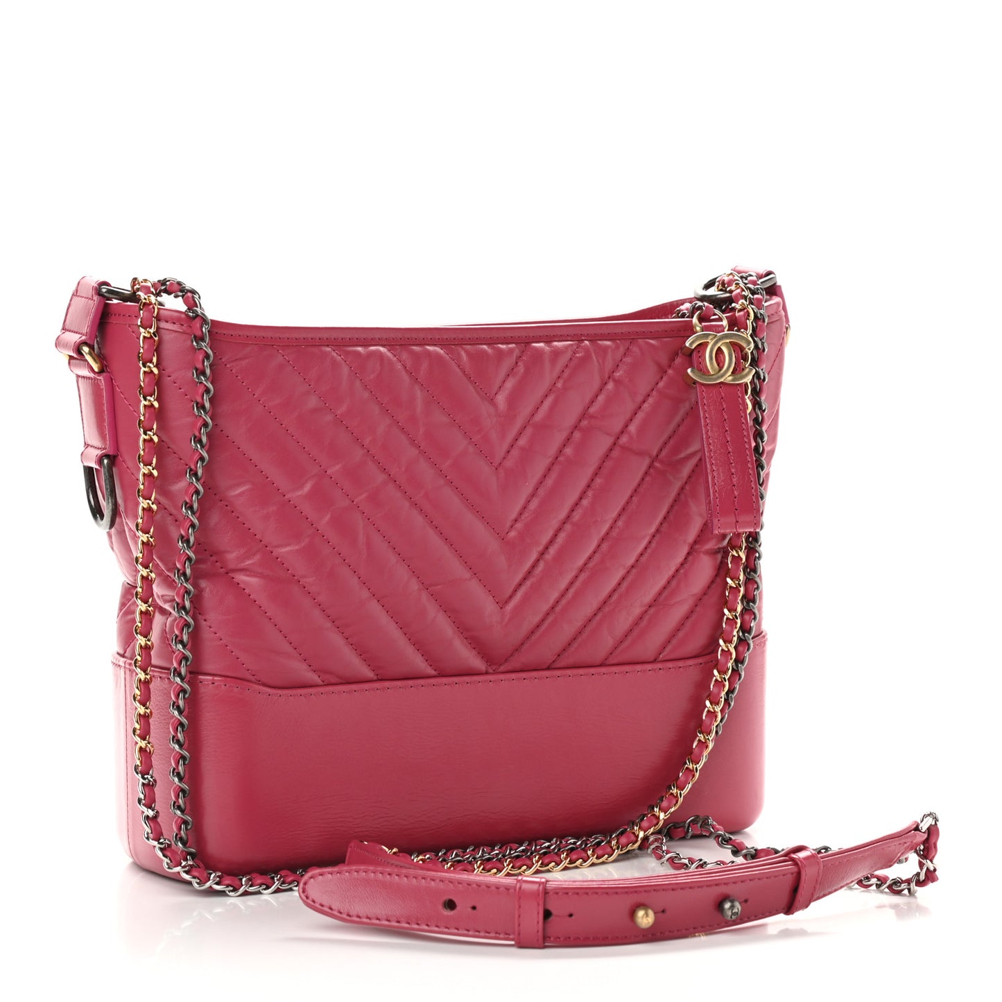 Aged Calfskin Chevron Quilted Medium Gabrielle Hobo Dark Pink