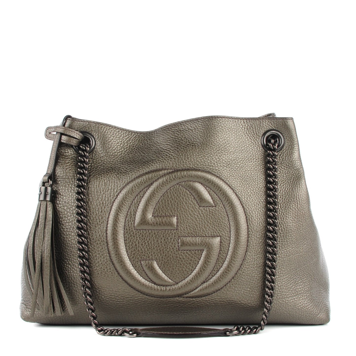 Metallic Pebbled Calfskin Medium Soho Chain Shoulder Bag Sasso