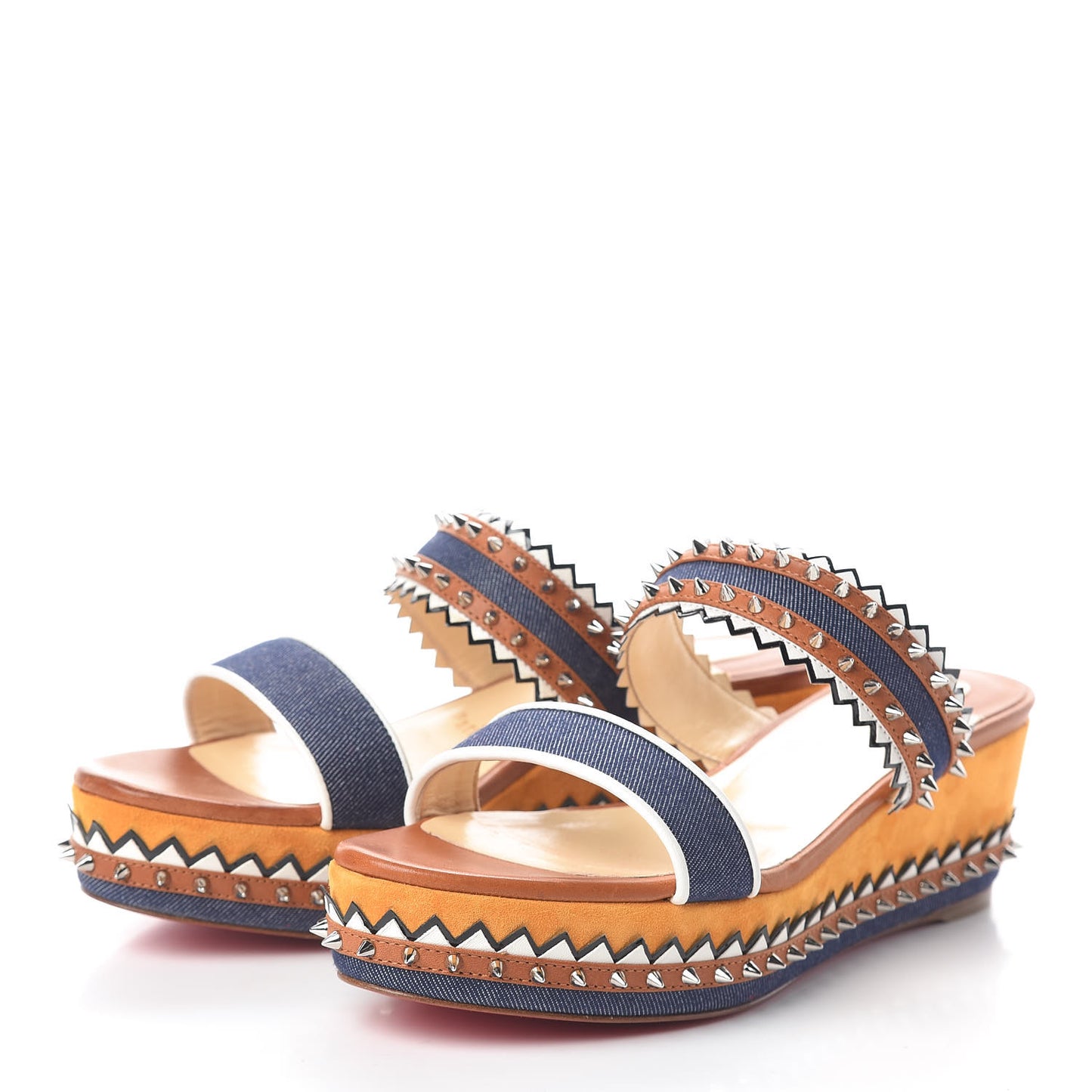 Denim Calfskin Nappa Montezuplage 60 Platform Slide Sandals 37 Multicolor