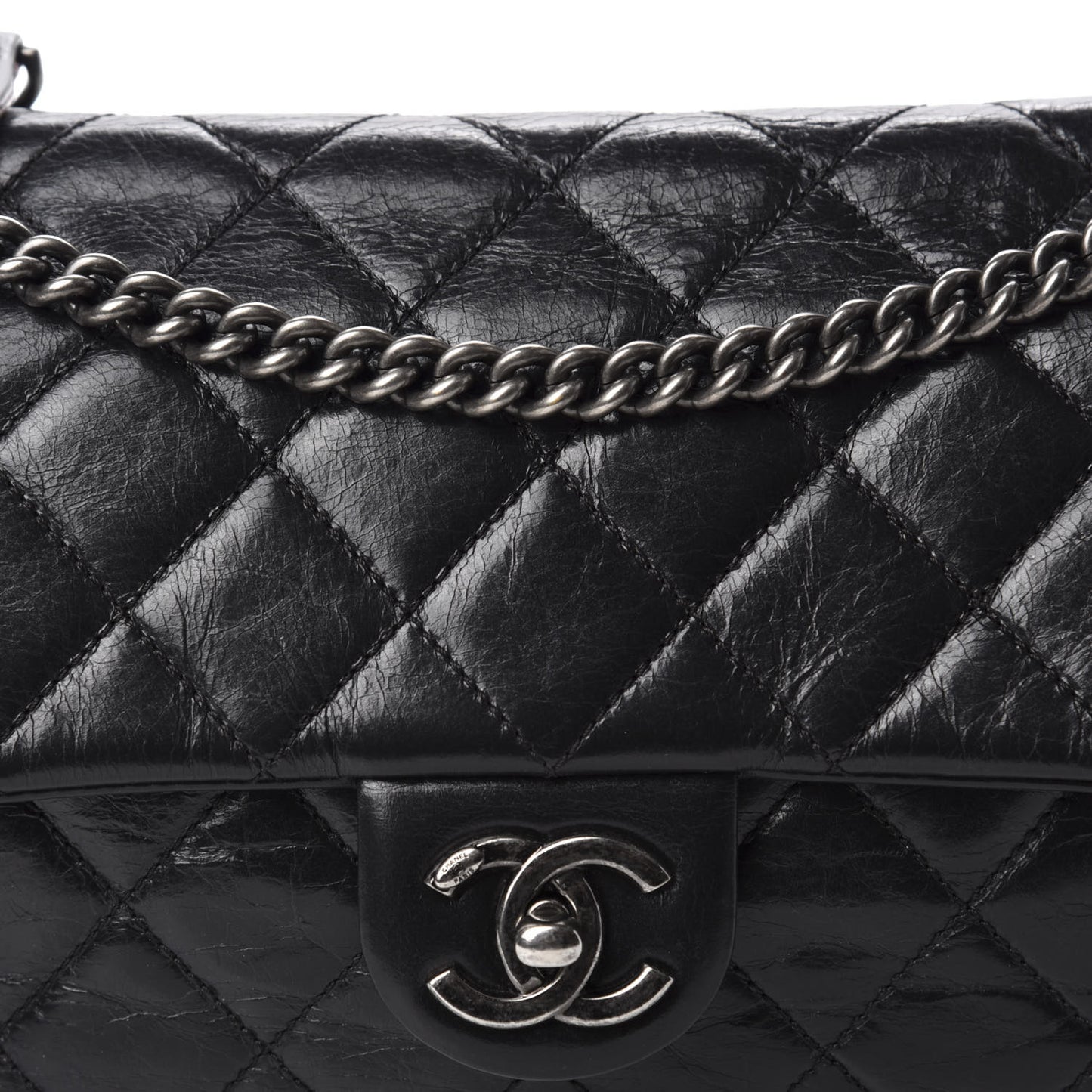Glazed Calfskin Quilted Medium Duo Color Flap Black