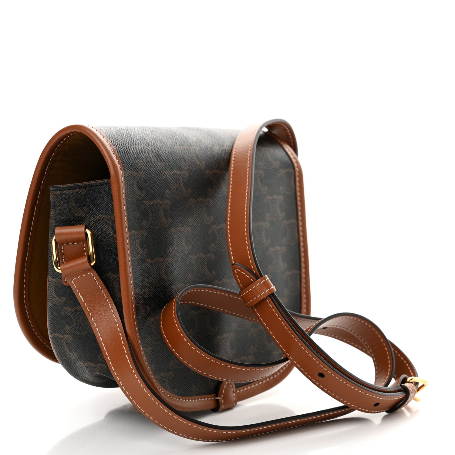 Celine Triomphe Canvas Medium Folco Bag Tan 3 of 10