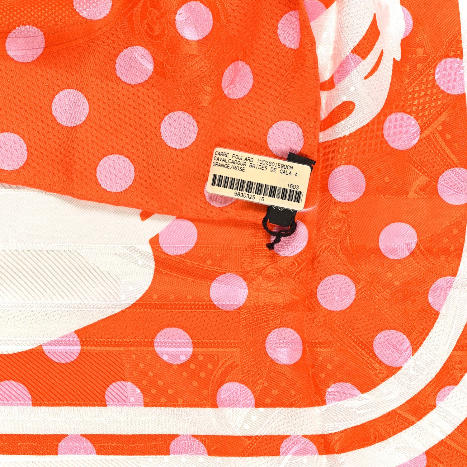 Hermes Silk Cavalcadour Brides De Gala Scarf 90 Orange Rose 3 of 3