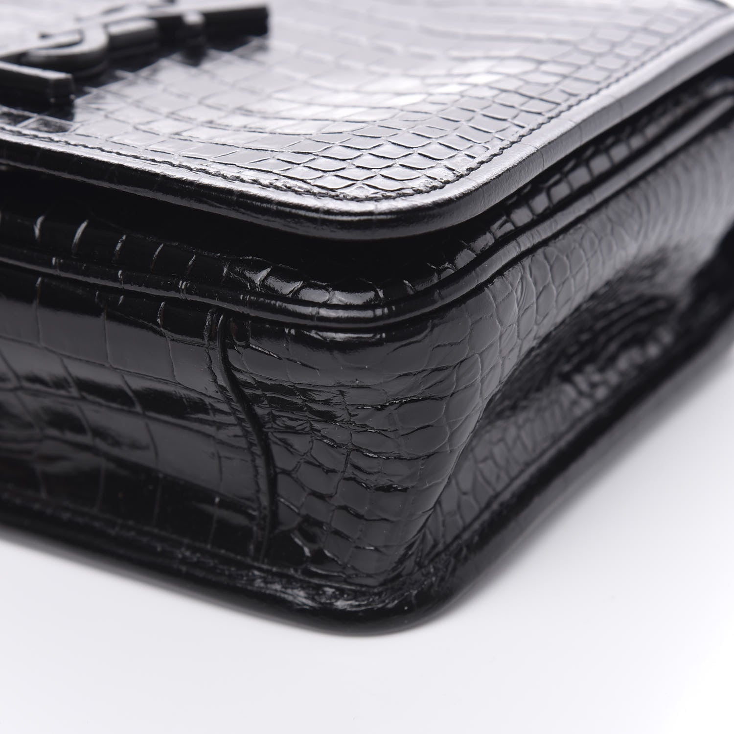 Saint Laurent Crocodile Embossed Lambskin Matelasse Monogram Niki Chain Wallet Black 8 of 9