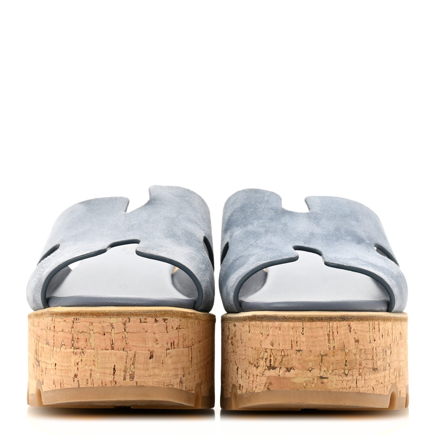 Hermes Suede Goatskin Cork Eze 30 Sandals 37 Bleu Grignon 3 of 12