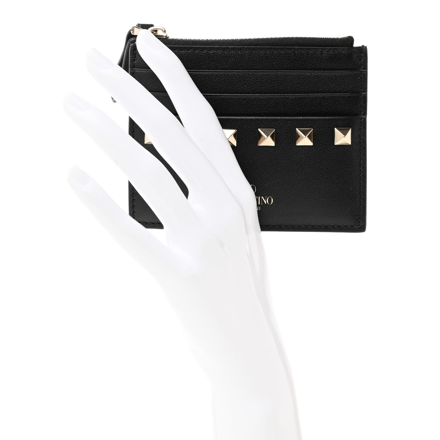Valentino Garavani Vitello Rockstud Card Holder With Zipper Black 2 of 6