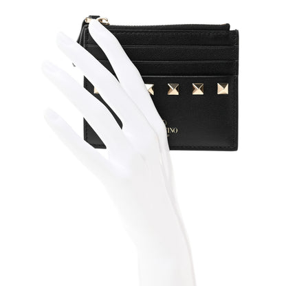 Valentino Garavani Vitello Rockstud Card Holder With Zipper Black 2 of 6