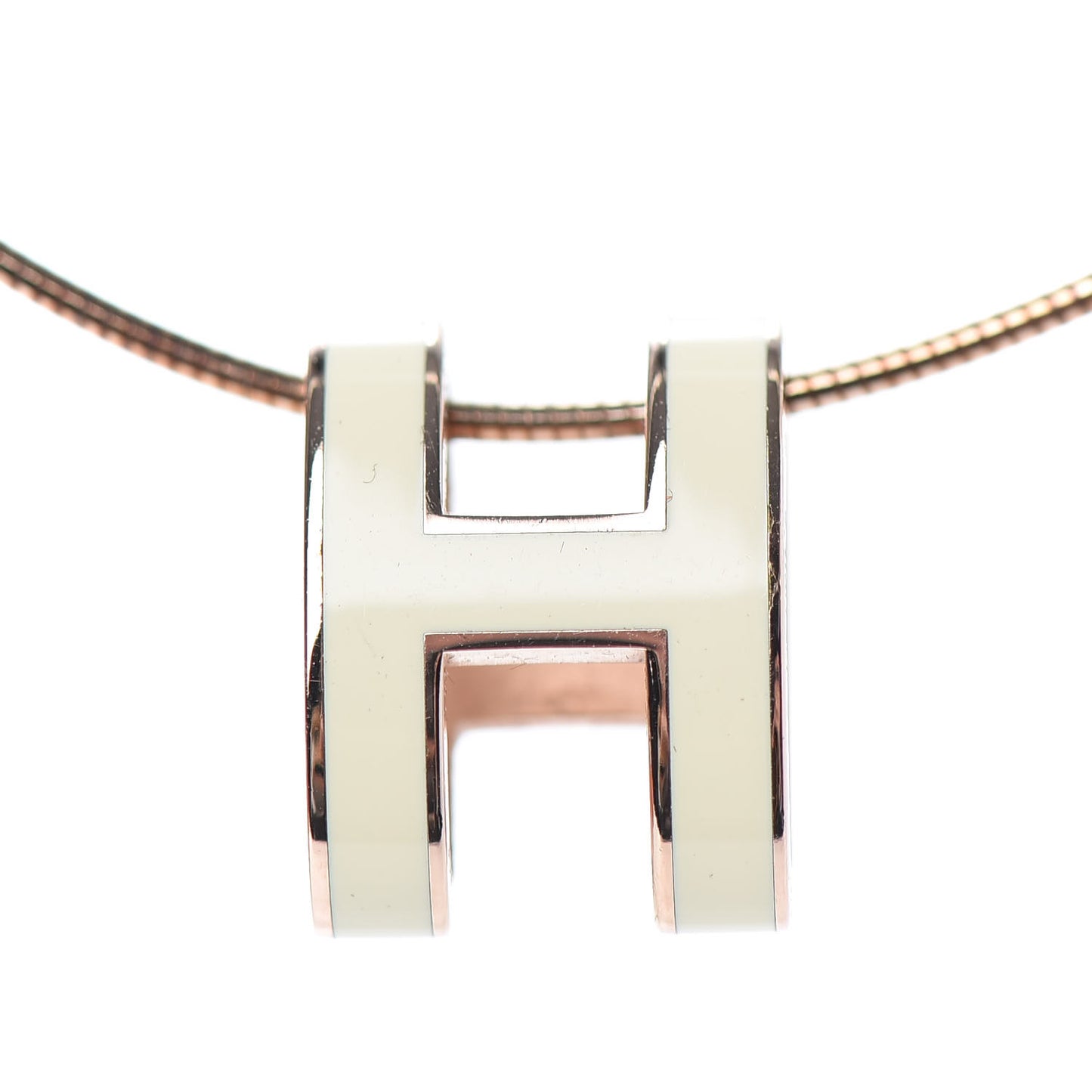 Lacquered Rose Gold Pop H Pendant Necklace Ecru