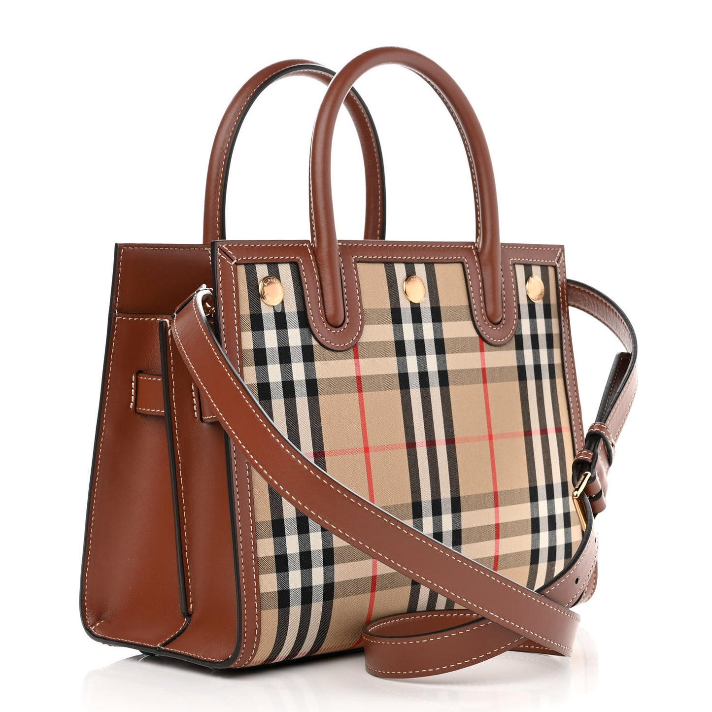 Calfskin Vintage Check Mini Two Handle Title Bag Archive Beige