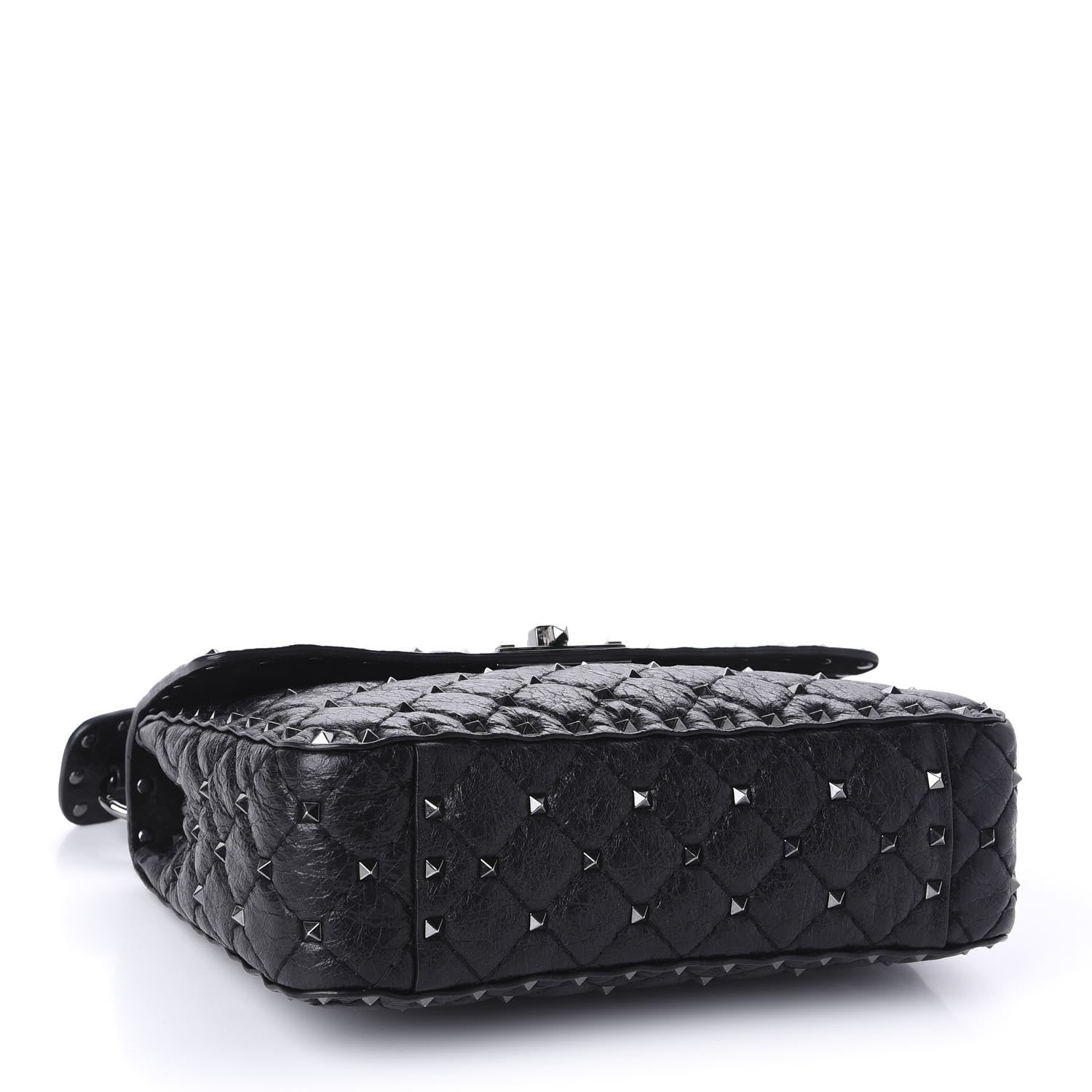 Valentino Garavani Craquele Nappa Medium Rockstud Spike Shoulder Bag Black 4 of 9