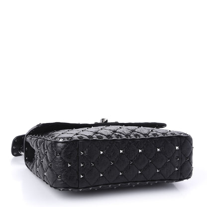 Valentino Garavani Craquele Nappa Medium Rockstud Spike Shoulder Bag Black 4 of 9