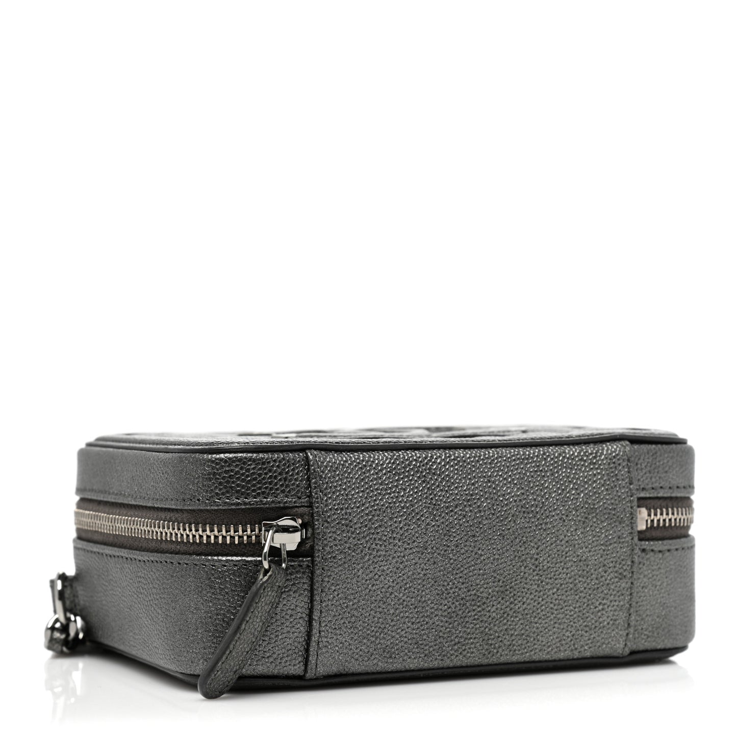 Metallic Caviar Quilted CC Filigree Vanity Clutch With Chain Dark Silver
