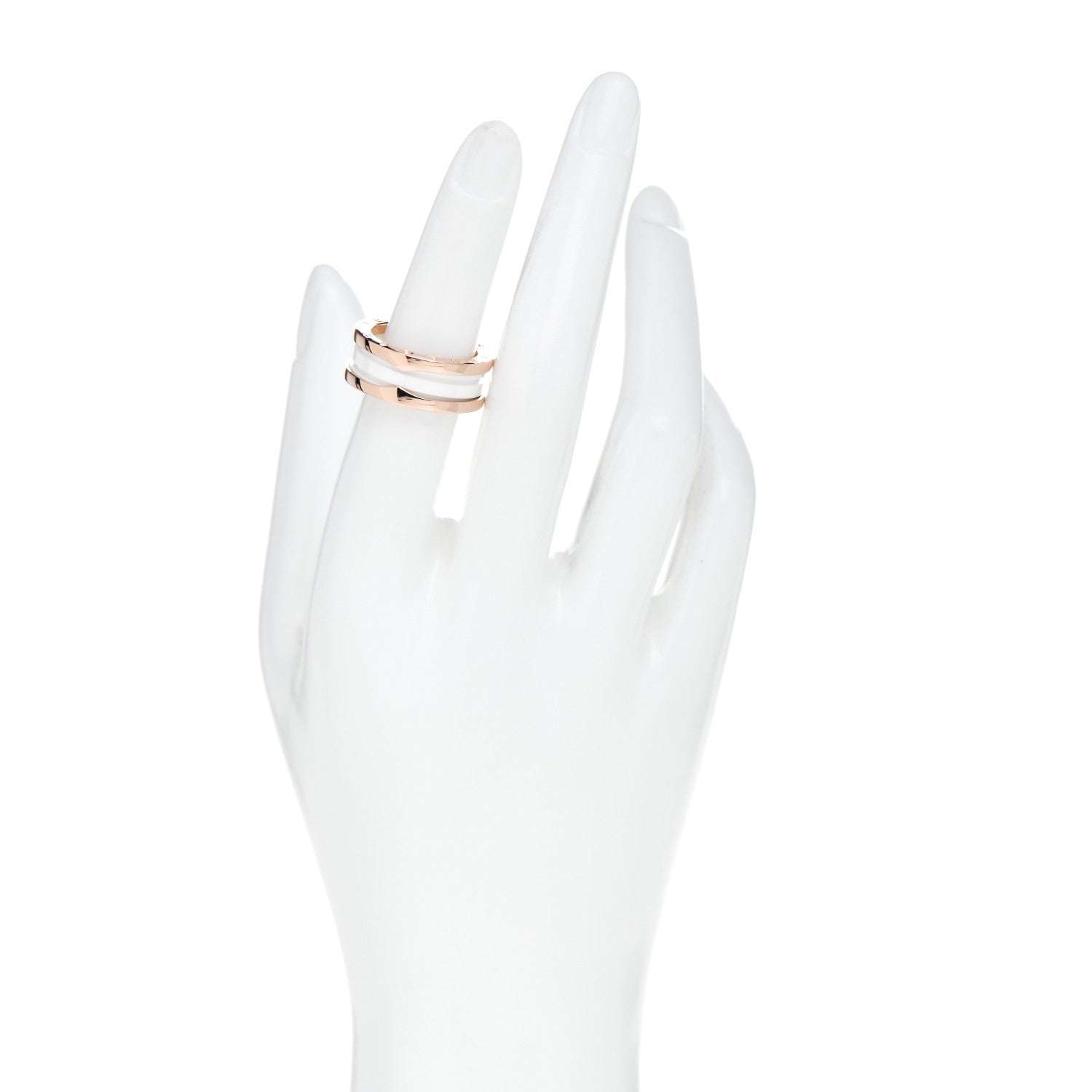 Bulgari 18K Rose Gold White Ceramic B.Zero1 Two-Band Ring 53 6.25 2 of 6