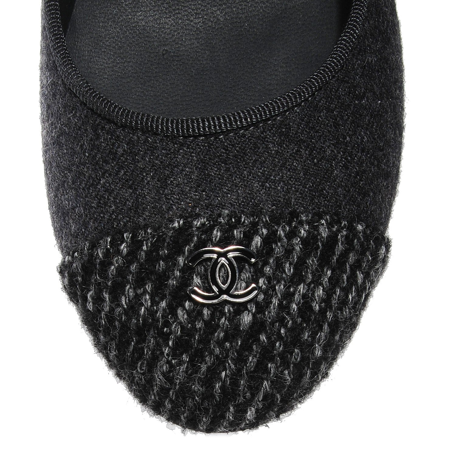 Chanel Tweed Flannel Cap Toe Ballerina Flats Grey Black 36 9 of 9