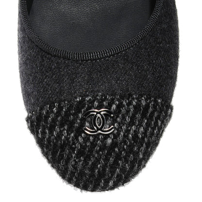 Chanel Tweed Flannel Cap Toe Ballerina Flats Grey Black 36 9 of 9