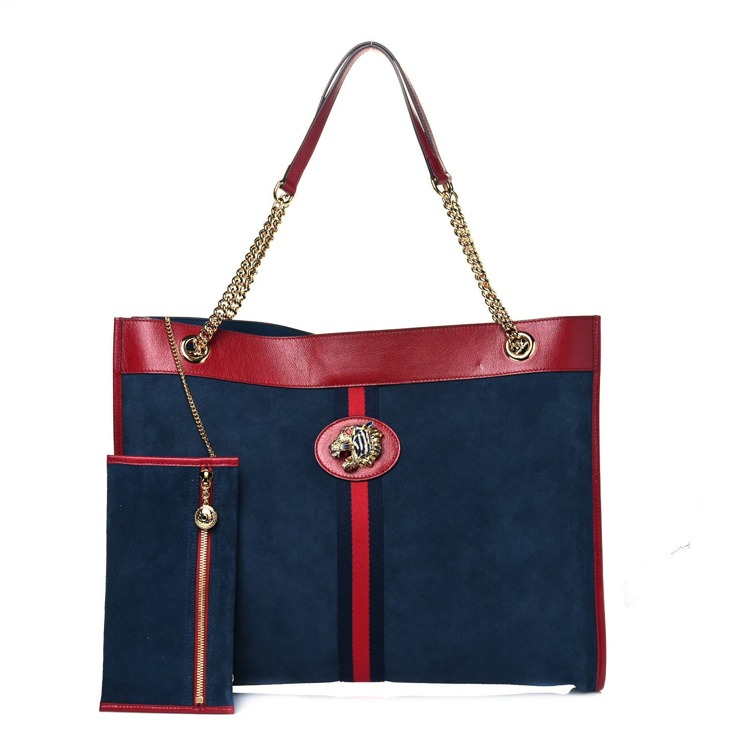 Gucci Suede Calfskin Large Rajah Chain Tote New Blue Romantic Cherry 1 of 11