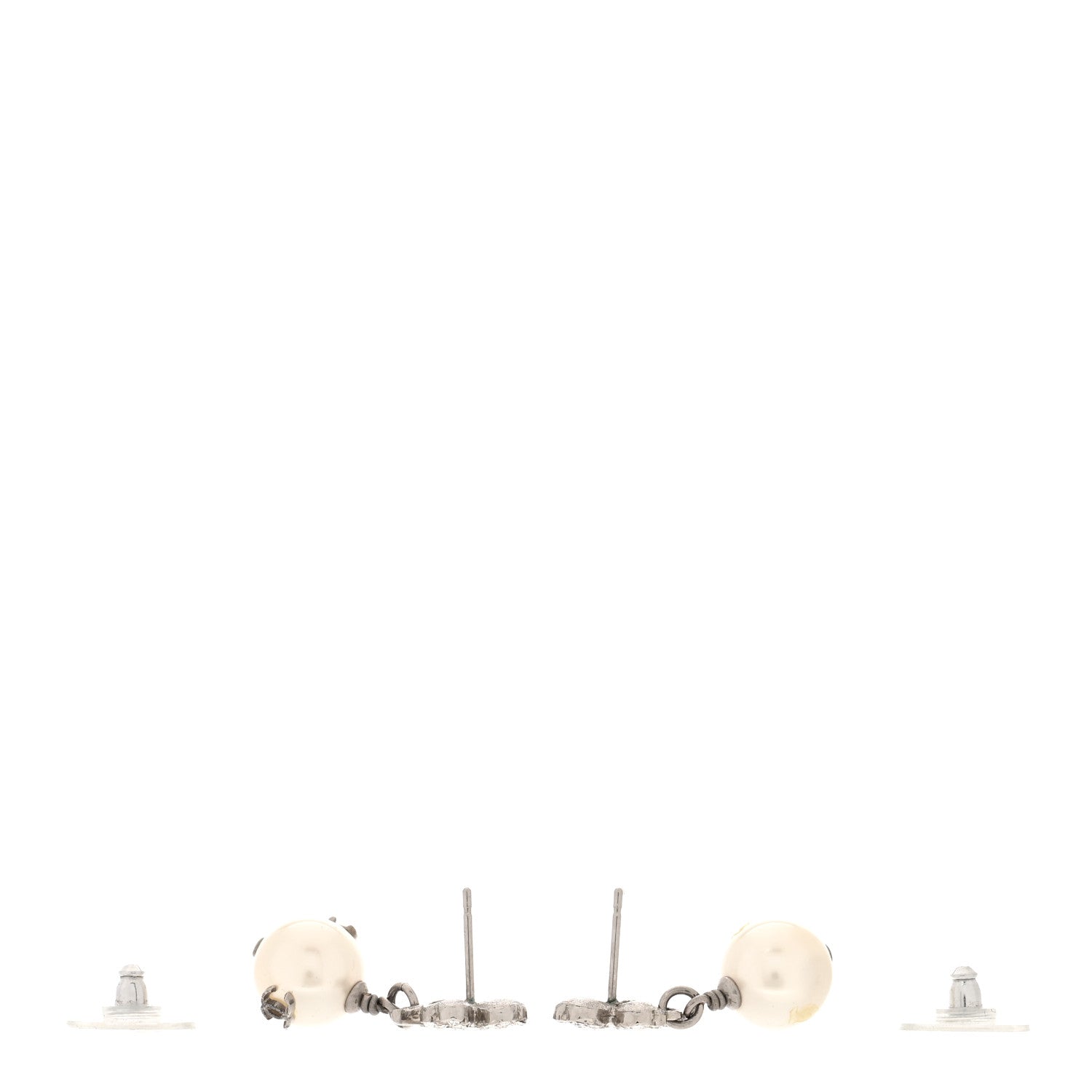 Chanel Crystal Pearl CC Clover Drop Earrings Silver 3 of 5